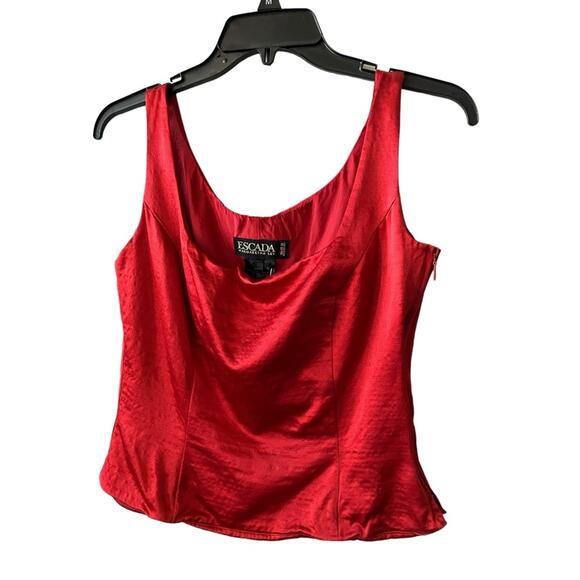 Vintage Escada Margaretha Ley Sleeveless Red Blouse Top Silk Wool Medium EU 36 - Picture 9 of 10